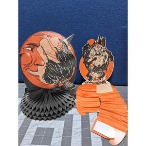 Beistle Halloween Centerpieces Orange Black Vintage Style Witch Moon 2 Pack